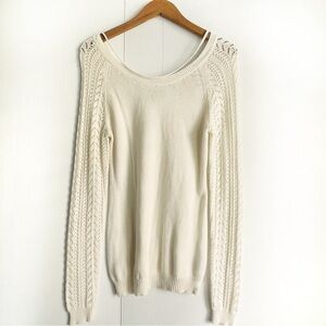 Roxy Cream Women's Sweater with Lace Sleeves